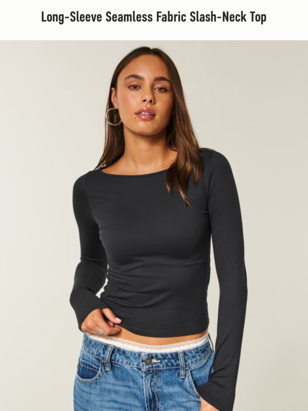 NWT Hollister Black Long-Sleeve Boatneck Top